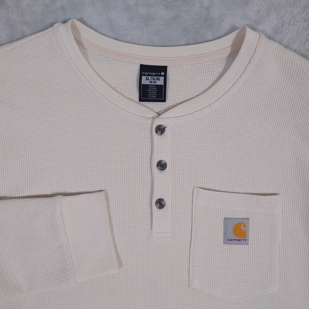 Carhartt Youth XL 18-20 Henley Thermal Waffle Long Sleeve Cream Shirt TK6441-B